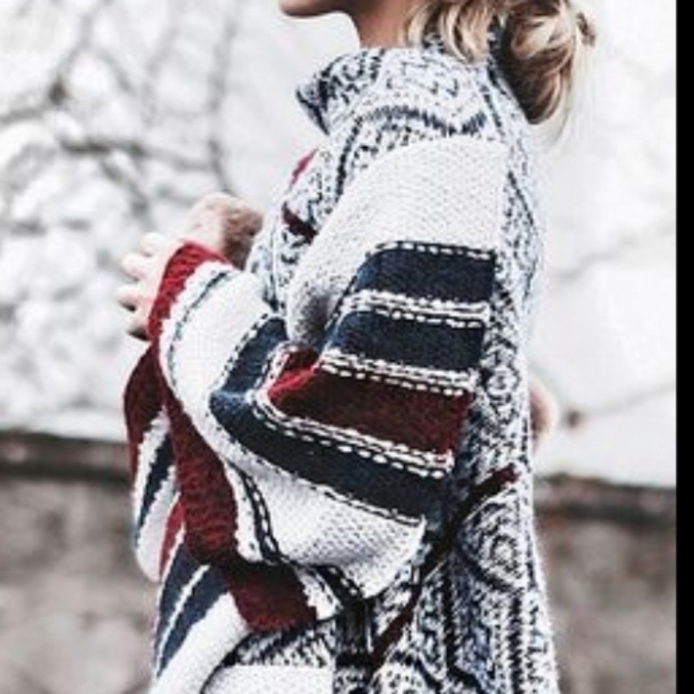 Anthropologie Striped and Patterned Poncho - Red, Black, White - Picture 5 of 5